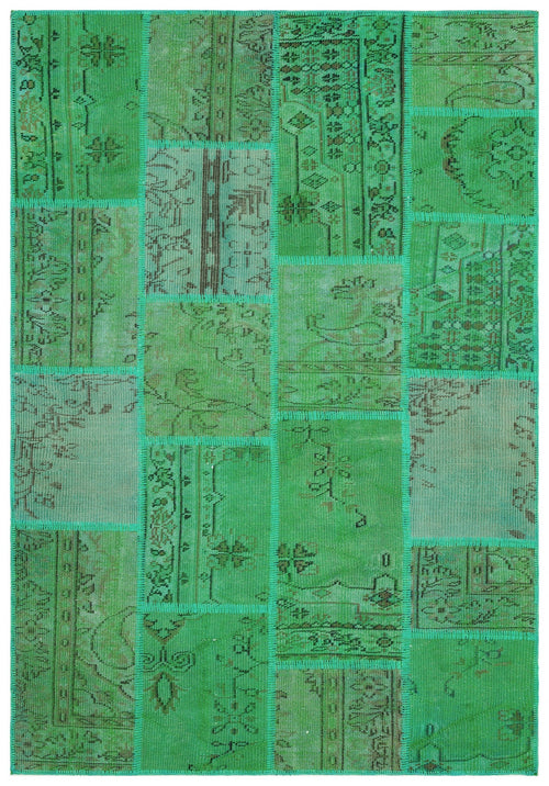 Iskece Green Vintage Wool Handmade Area Rug 5'3" x 7'8"