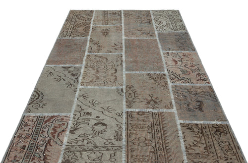 Iskece 35874 Beige Patchwork Wool Handmade Area Rug 5'3" x 7'7"