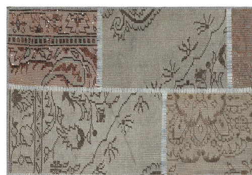 Iskece 35874 Beige Patchwork Wool Handmade Area Rug 5'3" x 7'7"