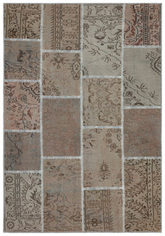 Iskece 35874 Beige Patchwork Wool Handmade Area Rug 5'3" x 7'7"