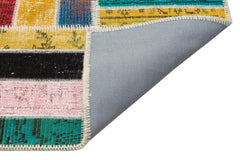 Iskece 35875 Beige Patchwork Wool Handmade Area Rug 5'3" x 8'0"