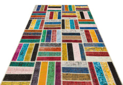 Iskece 35875 Beige Patchwork Wool Handmade Area Rug 5'3" x 8'0"