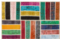 Iskece 35875 Beige Patchwork Wool Handmade Area Rug 5'3" x 8'0"