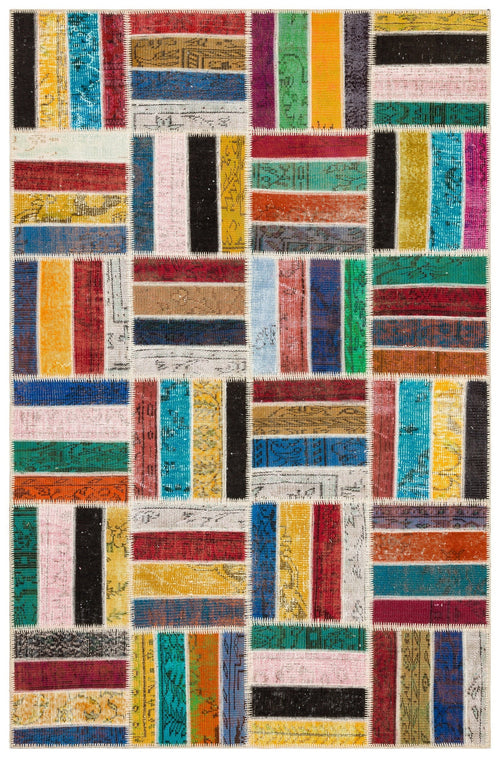 Iskece 35875 Beige Patchwork Wool Handmade Area Rug 5'3" x 8'0"