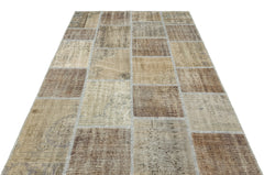 Iskece 35878 Beige Patchwork Wool Handmade Area Rug 5'3" x 7'7"