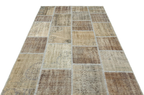 Iskece 35878 Beige Patchwork Wool Handmade Area Rug 5'3" x 7'7"