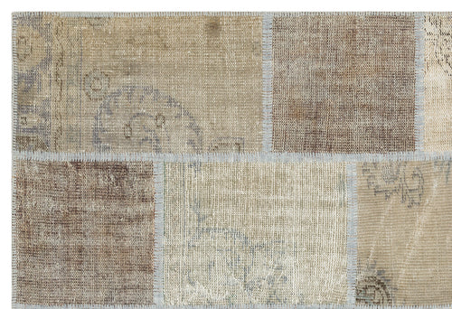 Iskece 35878 Beige Patchwork Wool Handmade Area Rug 5'3" x 7'7"