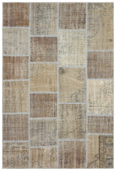 Iskece 35878 Beige Patchwork Wool Handmade Area Rug 5'3" x 7'7"