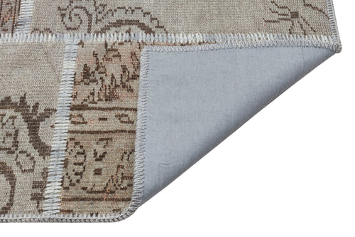 Iskece 35879 Brown Patchwork Wool Handmade Area Rug 5'3" x 7'7"