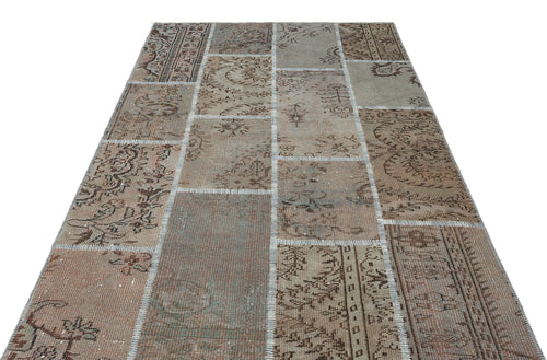 Iskece 35879 Brown Patchwork Wool Handmade Area Rug 5'3" x 7'7"