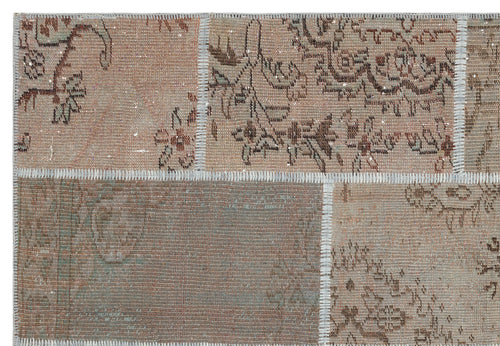 Iskece 35879 Brown Patchwork Wool Handmade Area Rug 5'3" x 7'7"