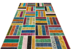 Iskece 35882 Beige Patchwork Wool Handmade Area Rug 5'3" x 8'0"