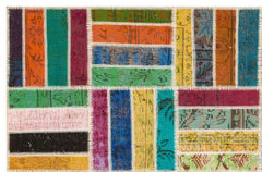 Iskece 35882 Beige Patchwork Wool Handmade Area Rug 5'3" x 8'0"