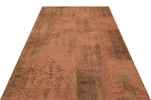 Iskece 35883 Brown Patchwork Wool Handmade Area Rug 5'4" x 7'8"