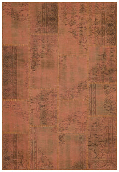 Iskece 35883 Brown Patchwork Wool Handmade Area Rug 5'4" x 7'8"