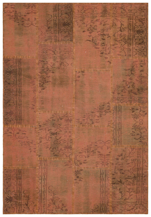 Iskece 35883 Brown Patchwork Wool Handmade Area Rug 5'4" x 7'8"