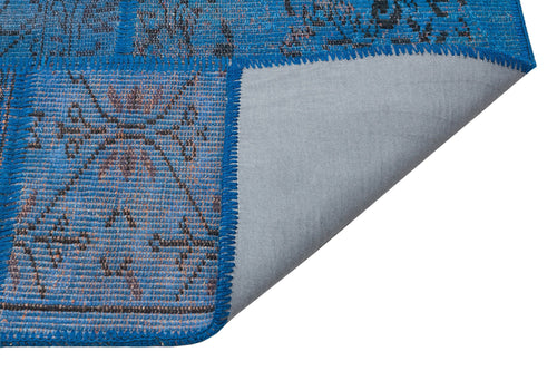 Iskece 35887 Blue Patchwork Wool Handmade Area Rug 5'4" x 7'7"