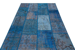 Iskece 35887 Blue Patchwork Wool Handmade Area Rug 5'4" x 7'7"