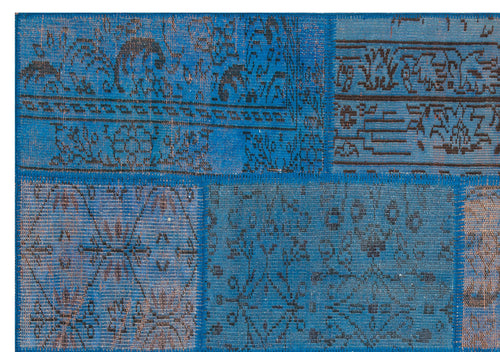 Iskece 35887 Blue Patchwork Wool Handmade Area Rug 5'4" x 7'7"