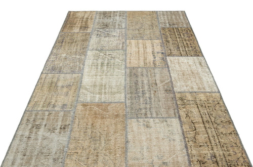 Iskece 35888 Beige Patchwork Wool Handmade Area Rug 5'3" x 7'7"