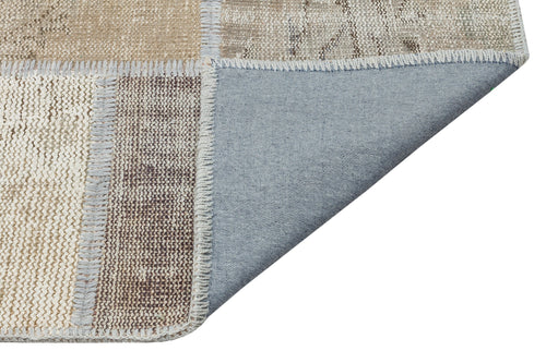 Iskece 35889 Beige Patchwork Wool Handmade Area Rug 5'3" x 7'7"