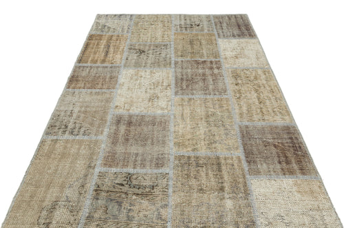 Iskece 35889 Beige Patchwork Wool Handmade Area Rug 5'3" x 7'7"