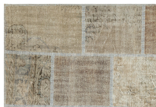 Iskece 35889 Beige Patchwork Wool Handmade Area Rug 5'3" x 7'7"