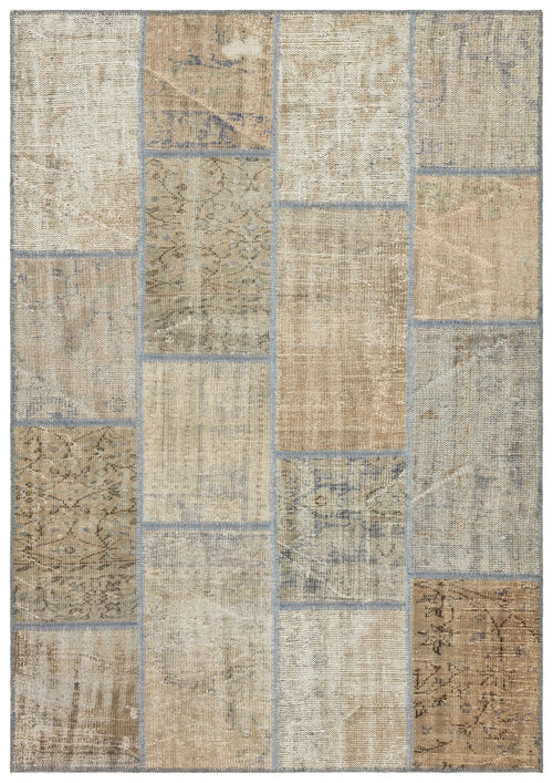 Iskece Beige Vintage Wool Handmade Area Rug 5'3" x 7'7"