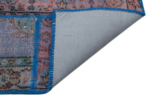 Iskece 35892 Blue Patchwork Wool Handmade Area Rug 5'4" x 7'7"