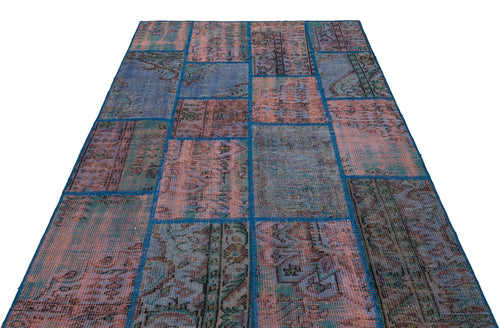 Iskece 35892 Blue Patchwork Wool Handmade Area Rug 5'4" x 7'7"
