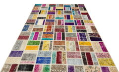 Iskece 35893 Beige Patchwork Wool Handmade Area Rug 5'11" x 9'5"