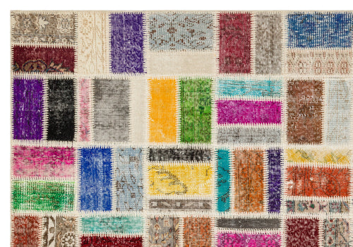 Iskece 35893 Beige Patchwork Wool Handmade Area Rug 5'11" x 9'5"