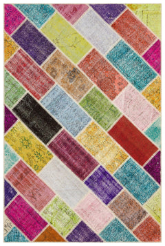 Iskece 35895 Beige Patchwork Wool Handmade Area Rug 4'8" x 12'6"