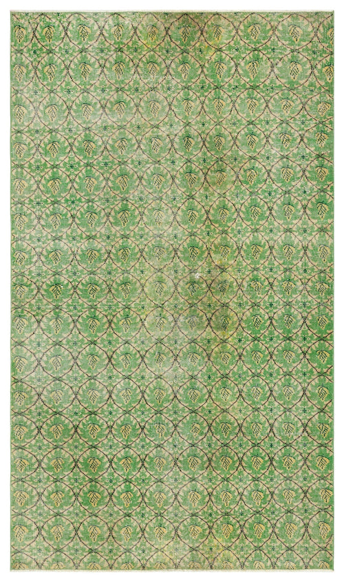 Atina Green Vintage Wool Handmade Area Rug 4'11" x 8'6"