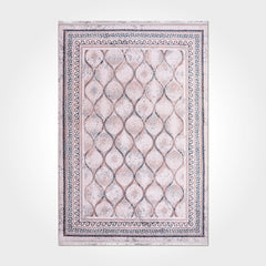 Chenille Area Rug - Washable Non Slip Navy Beige Kilim Style Carpet Frame