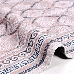 Chenille Area Rug - Washable Non Slip Navy Beige Kilim Style Carpet Frame