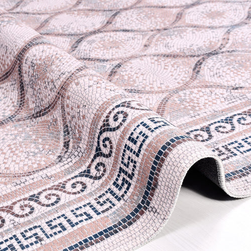 Chenille Area Rug - Washable Non Slip Navy Beige Kilim Style Carpet Frame