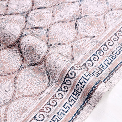 Chenille Area Rug - Washable Non Slip Navy Beige Kilim Style Carpet Frame