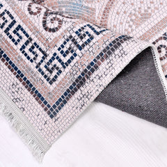 Chenille Area Rug - Washable Non Slip Navy Beige Kilim Style Carpet Frame