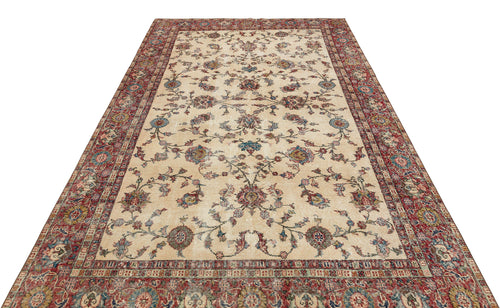 Atina Beige Vintage Wool Handmade Area Rug 6'4" x 9'9"