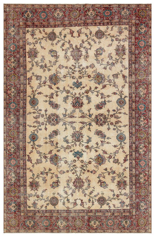 Atina Beige Vintage Wool Handmade Area Rug 6'4" x 9'9"