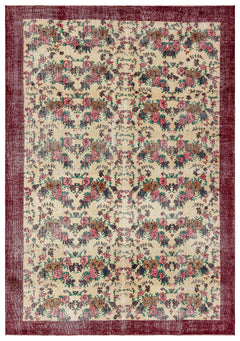 Atina Burgundy Frame Wool Handmade Area Rug 6'11" x 10'0"