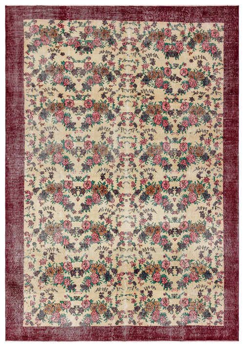 Atina Burgundy Frame Wool Handmade Area Rug 6'11" x 10'0"