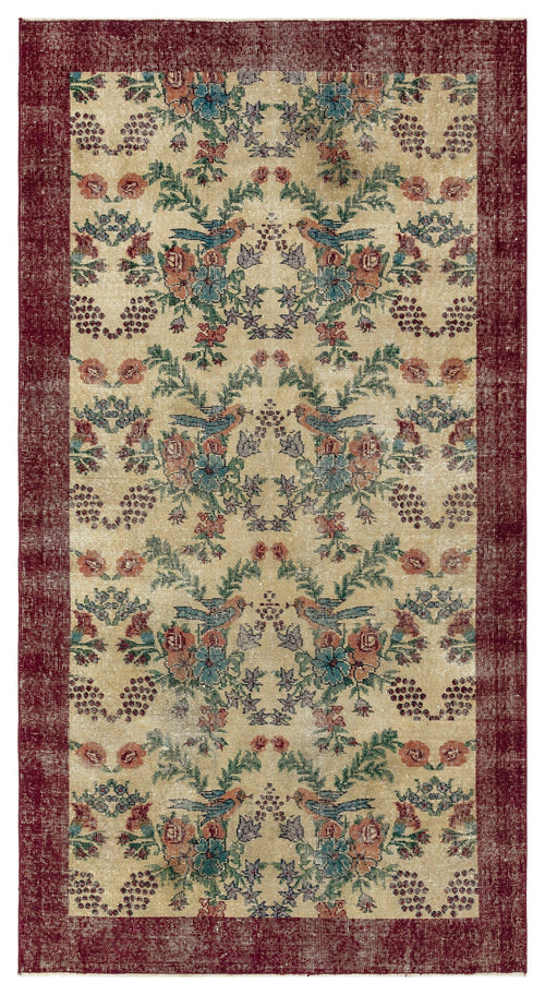 Atina Beige Vintage Wool Handmade Area Rug 4'4" x 8'1"