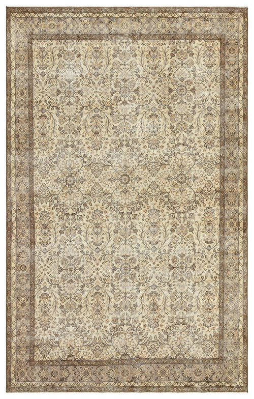 Atina Beige Vintage Wool Handmade Area Rug 6'1" x 9'9"