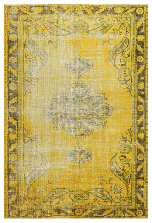 Atina Yellow Vintage Wool Handmade Area Rug 5'5" x 7'10"