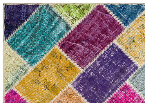 Iskece 36173 Beige Patchwork Wool Handmade Area Rug 5'3" x 7'7"