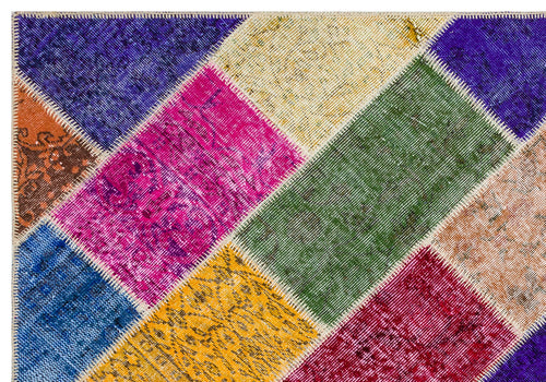 Iskece 36175 Beige Patchwork Wool Handmade Area Rug 5'4" x 7'6"