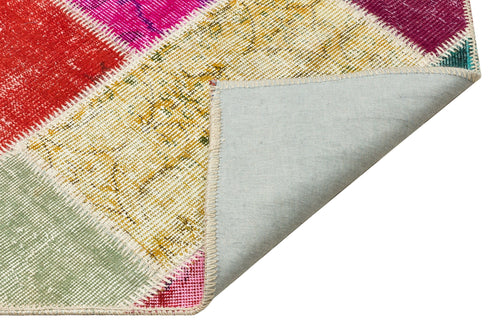 Iskece 36176 Beige Patchwork Wool Handmade Area Rug 5'4" x 7'7"