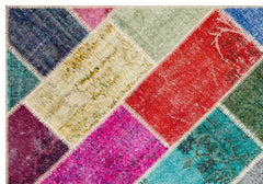 Iskece 36176 Beige Patchwork Wool Handmade Area Rug 5'4" x 7'7"